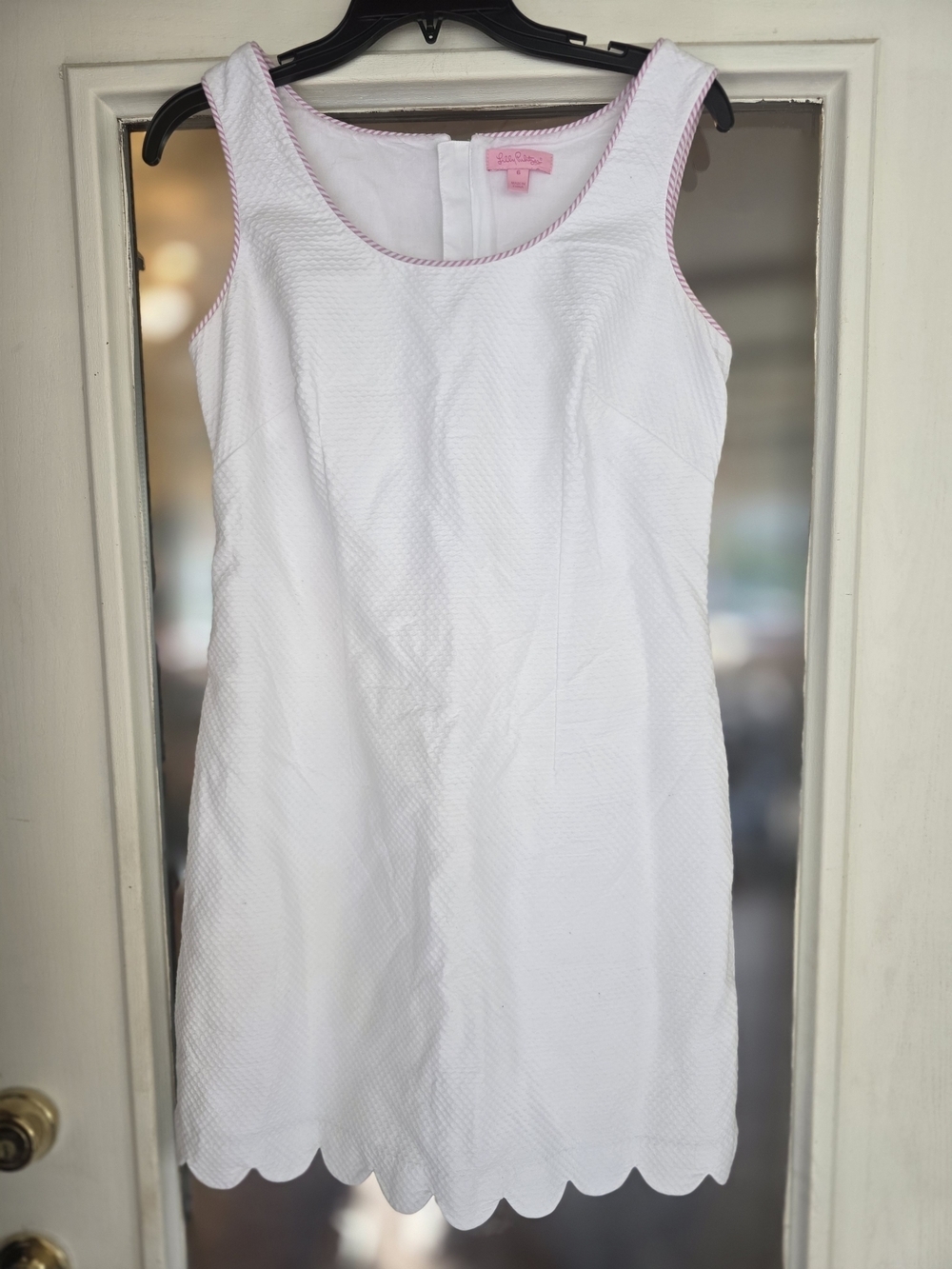 Lilly Pulitzer White Scalloped Nina  Pink Bow Back Dress Sz 6